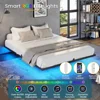 Queen Bed Frame with LED Lights, Metal Platform Bed with Heavy Duty Steel Slats and 4 Mattress Slide Stopper,Floating Bed Frame 4