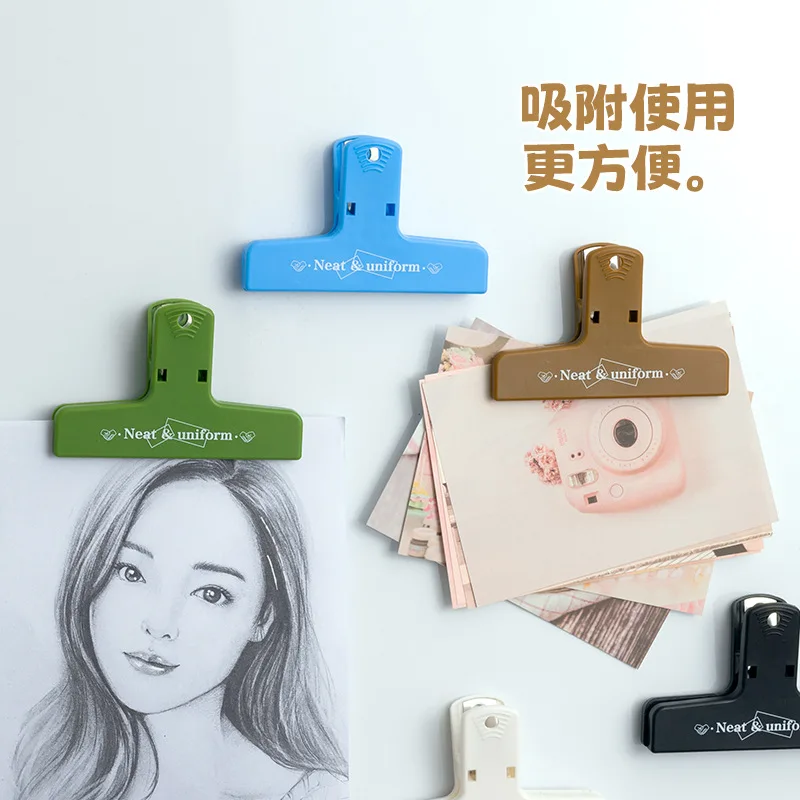 귀여운 컬러 레트로 플라스틱 클립, 마그네틱 학생 문서 지폐 폴더, 깔끔하고 깨끗한 DIY 사무실 카와이 문구 아트, 1 개