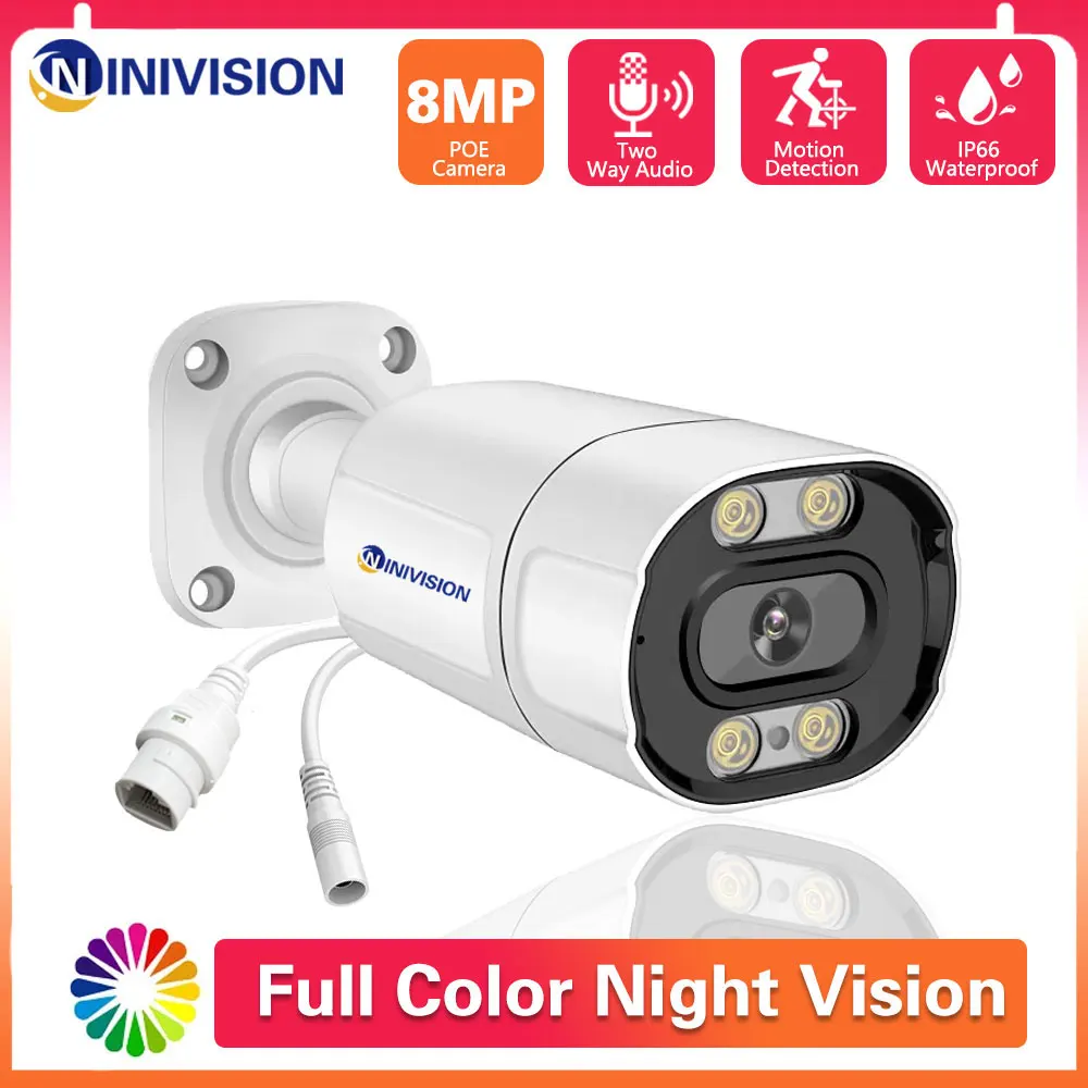 8Mp Poe Camera 4K Outdoor Indoor Weatherproof Security Two Way Audio Record Bullet Motion Avviso Di Posta Elettronica Telecamera Per Visione Notturna 