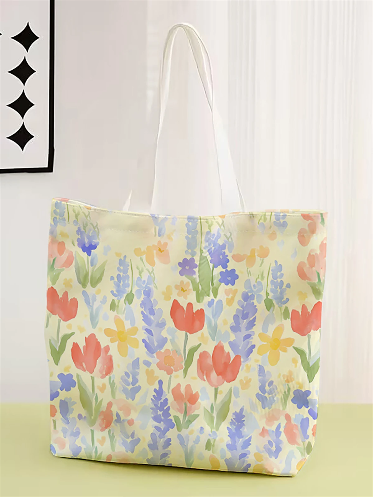 1 piece, flower patterned handbag, reusable fashionable handbag, multifunctional handbag, printed canvas shopping bag