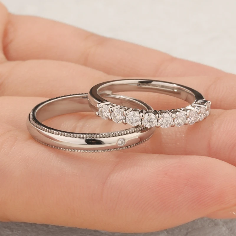 100% Pure 18K/14K/10K Gold & PT950 Platinum Diamond Couple Rings, Exquisite Wedding/Engagement Gift