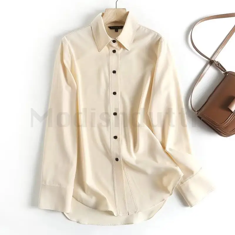 

Modishdutti 2024 Women Spring Autumn High Quality Vintage Button Long Sleeve Shirt Casual Solid Color Blouses Tops Female