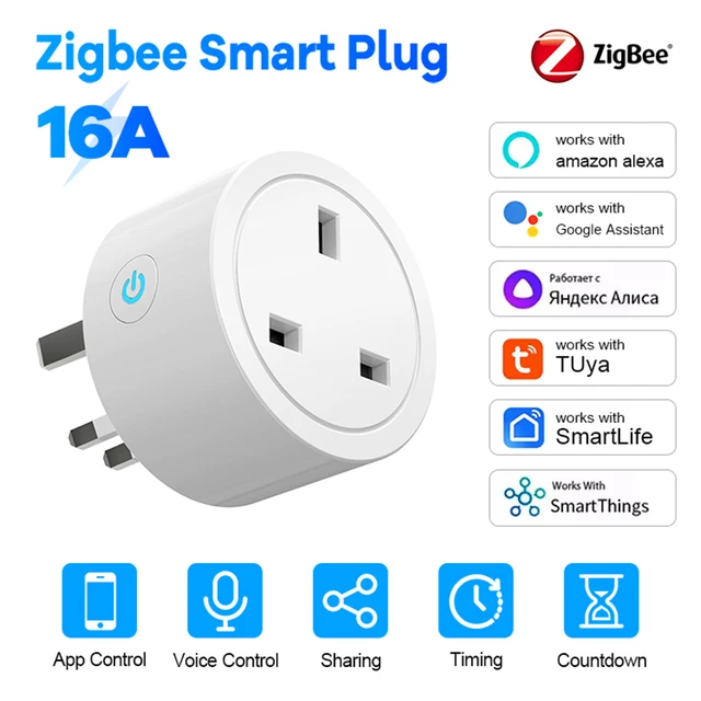 Zigbee Smart Plug 16A UK ซ็อกเก็ตทํางานร่วมกับ Alexa Google Home Energy Monitor Timer รีโมทคอนโทรลสําหรับซ็อกเก็ตไฟฟ้า Tuya APP 1