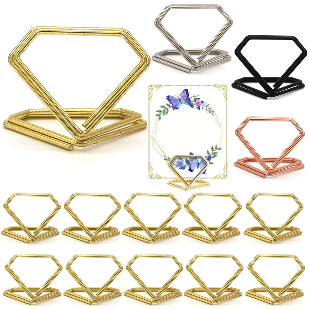 Diamond Shape Metal Memo Holder Table Placecard Holder Photo Clip Card Display Stand Wedding Table Number Stands 10pcs