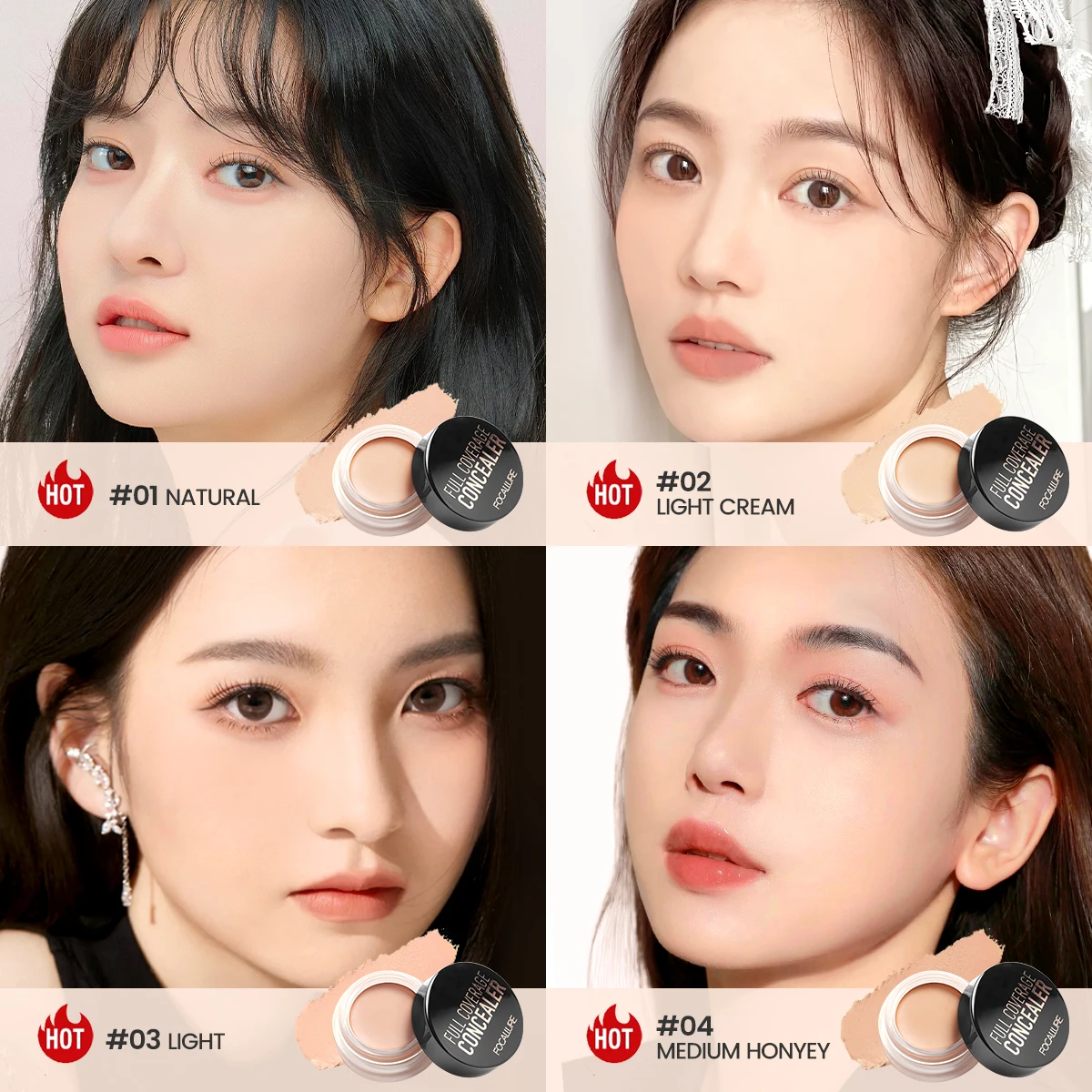 Concealer Cream FOCALLURE Waterproof Full Coverage Long-lasting Oil-control Moisturizing Lightweight Foundation Makeup Cosmetics
