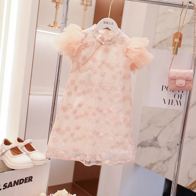 

Lace Girls' Dress 2023 Summer kids Dresses New Line Children's Fragmented Chinese style cheongsam Vintage Dress Children's Wear