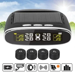 Solar Power TPMS Temperature Alert LCD Display Car Tire Pressure Alarm Monitor System With 4 Internal/External Sensor