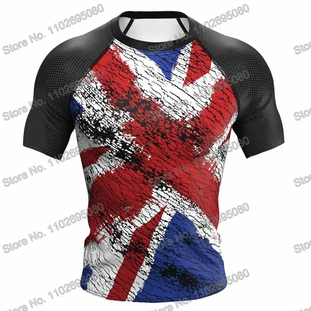 United Kingdom Surf Clothing BJJ MMA Men Rash Guard Short Sleeve Diving T-Shirt Tight Swimwear Summer Beach Floatsuit Women GYM