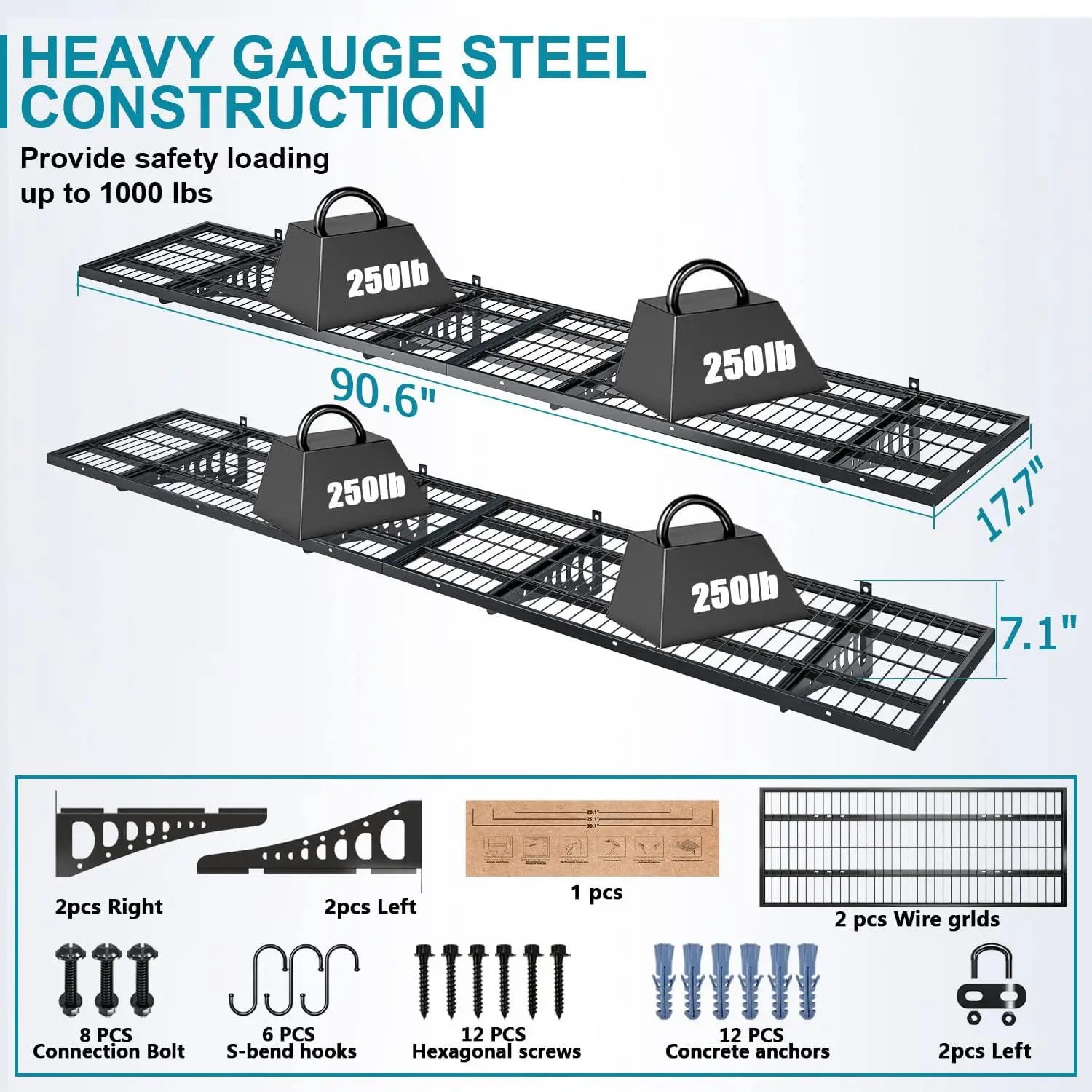 Storage Shelving Wall Mounted, 4 Pack 1.5x3.8ft, Loads 1000 lbs Heavy Duty Sturdy Shelves 2