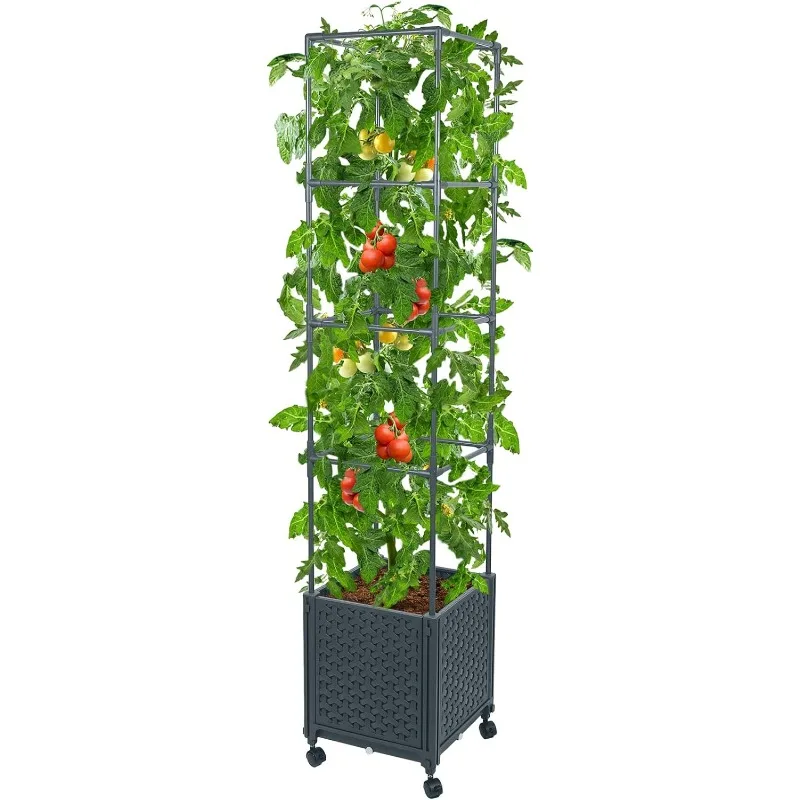 

Raised Garden Bed Planter Boxes with Trellis for Climbing Vegetables Plants,56.7" Tomatoes Planters Outdoor Tomato Cage w/Wheels