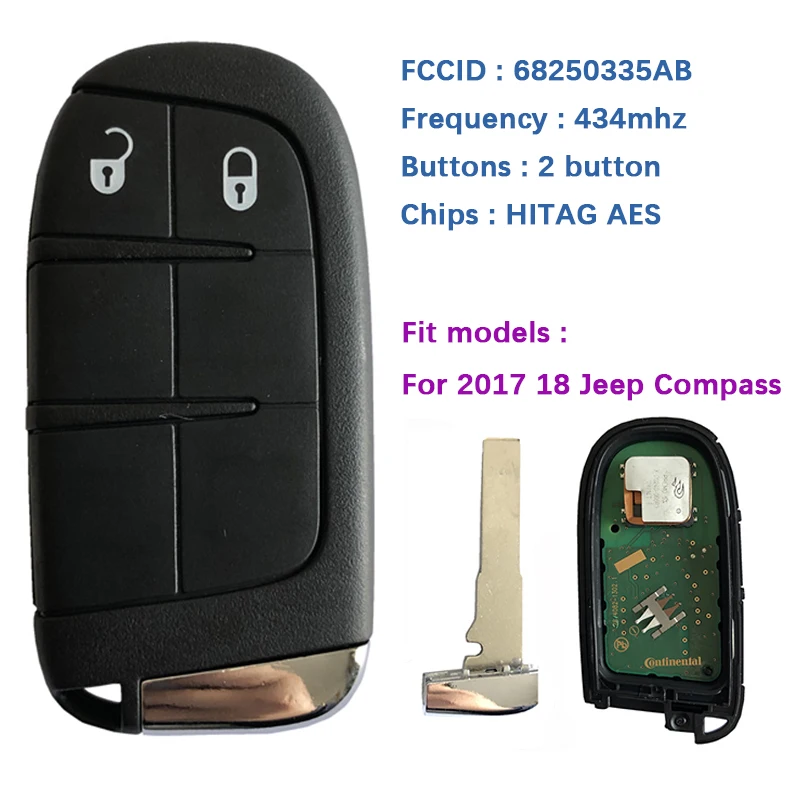 CN086028 Original 2 Buttons Jeep Compass Smart Remote Key With 433mhz 4A Chip Keyless Entry SIP22 Blade FCCID M3N-40821302 433mhz 2 buttons flip car remote key keyless entry with id63 80bit chip 41781 fit for mazda 3 bt 50