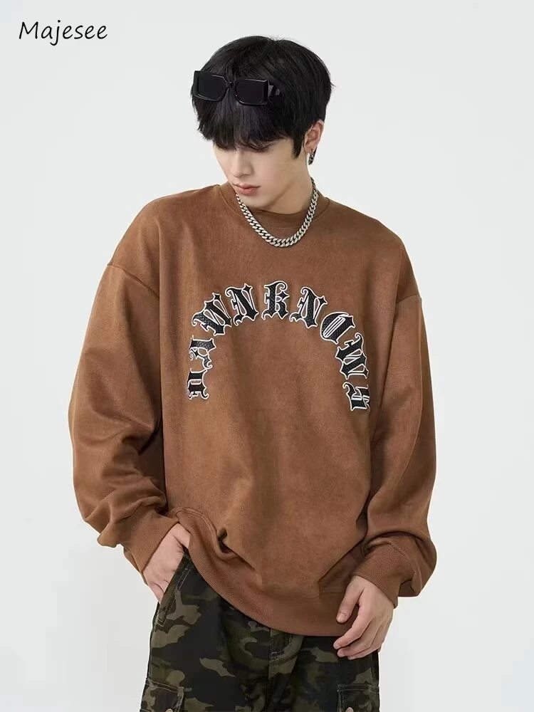 

Sweatshirts Men Autumn Baggy American Style Hip Hop Streetwear Long Sleeve Hipster Cozy Casual O-neck Daily College Popular Chic