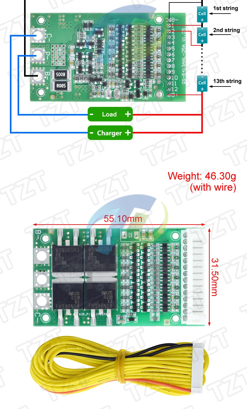 BMS 6S 7S 8S 9S 10S 11S 12S 13S 3,2V 3,7V 25A Einstellbare BMS Lithium Li-Ion 18650 Batterie Schutz System Board Modul – Detail 5