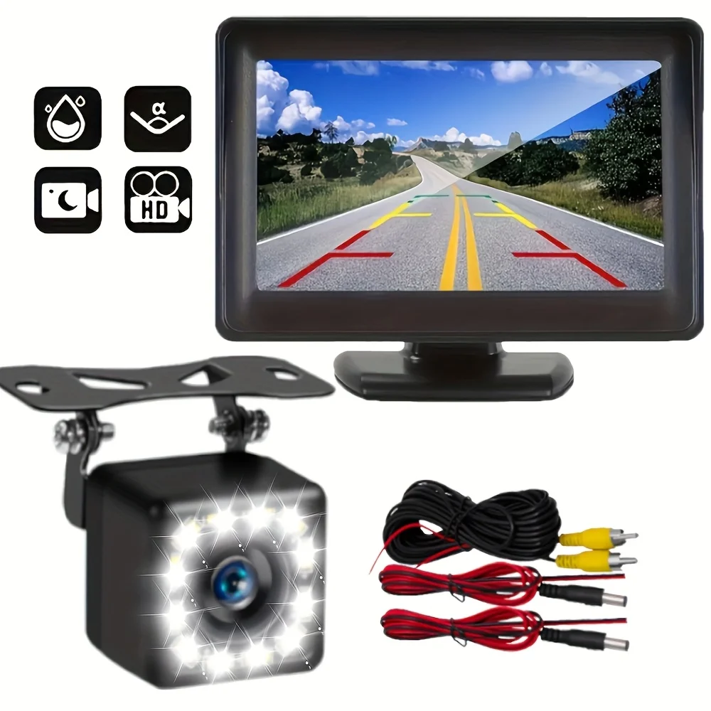 4.3인치 화면 및 12LED 카메라 HD 후방 카메라 키트 - 좁은 공간에 안전하게 주차할 수 있도록 실시간 안내 제공