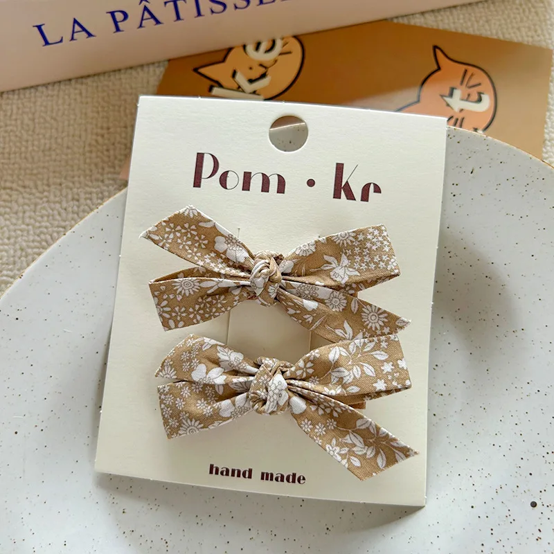 Korean coffee Color Bow Plaid Embroidery Hairpin Fabric Bb Clip Bangs Love Star Hair Band Headwear Girls Kids Hair Accessories