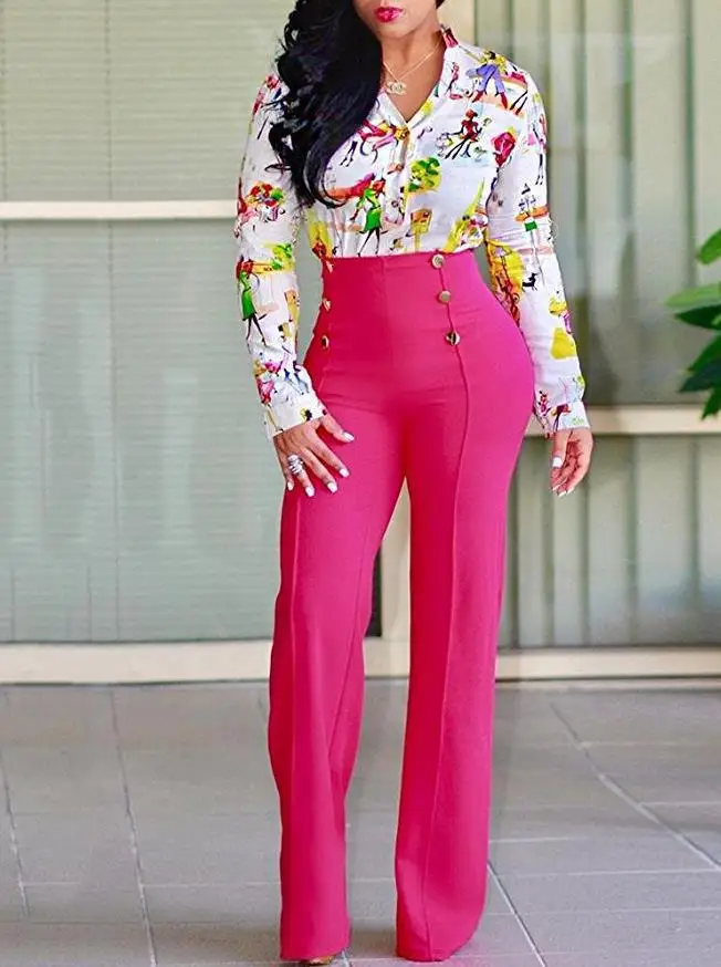 

2023 Women's Buttoned High Waist Wide Leg Tailored Pants Spring Casual Women Flare Pants Elegant Trousers Overalls Female