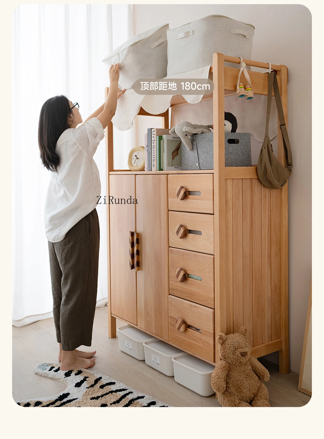 Children's solid wood wardrobe boys and girls beech finished wardrobe locker children's room
