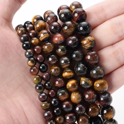 Elegant Natural Stone Bead Collection for Jewelry Crafting - Lava, Tiger Eye, Crystal, Apatite, Amazonite, Tourmaline (Colorful tiger eye)