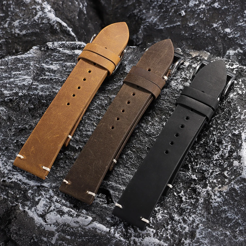 Vintage Brown Leather Watchband – Handmade Soft Cowhide Strap