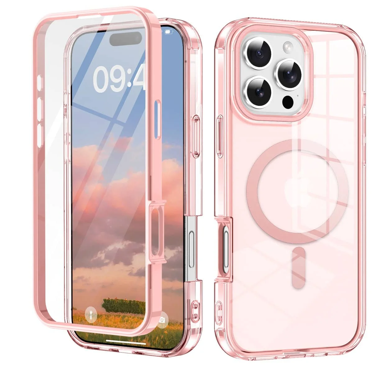 Für iPhone 17/16e/15/14/13/12/11 Pro Max/Air Ganzkörper-stoßfeste Hülle mit magnetischem integriertem Displayschutz, transparent
