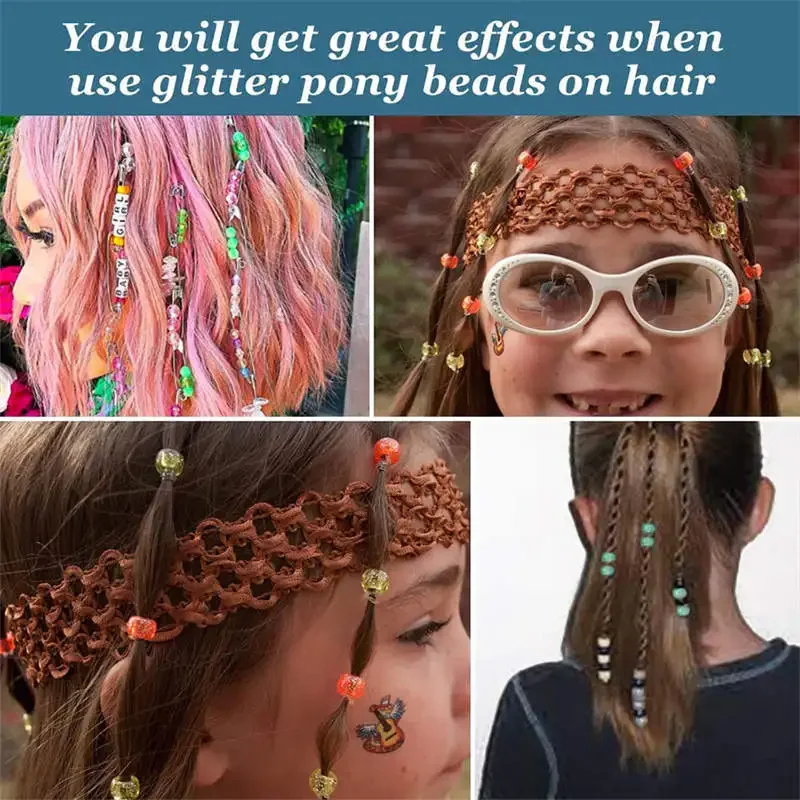 100pcs Hair Beads Pony Beads for Hair Braids 6x9mm Plastic Bead 4mm Large Hole for Kids Girls African Hair Bead Accessories 4