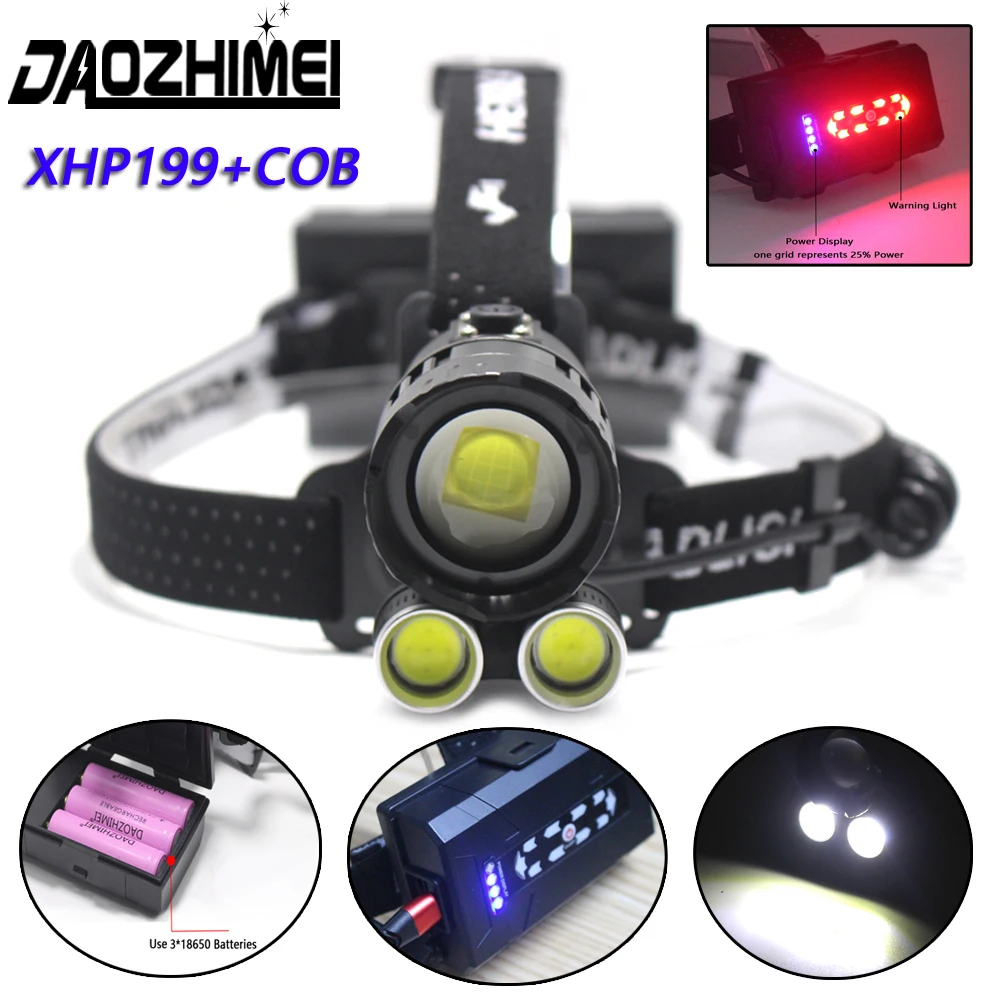 

XHP199 16-Core Super Bright Powerful LED Headlamp XHP90 USB Rechargeable Outdoor Waterproof 4 Modes Zoom camping Flashlight