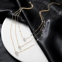 Multi-layer Five-pointed Star Heart Shape Water Drop Pendant Chain Necklace Alloy Material Glass Collarbone Chain Sexy Women New 3