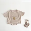 MILANCEL 2022 Summer Baby Clothes Waffle Infant One Piece Boys Bear Bodysuits Short Sleeve Infant Clothing 5
