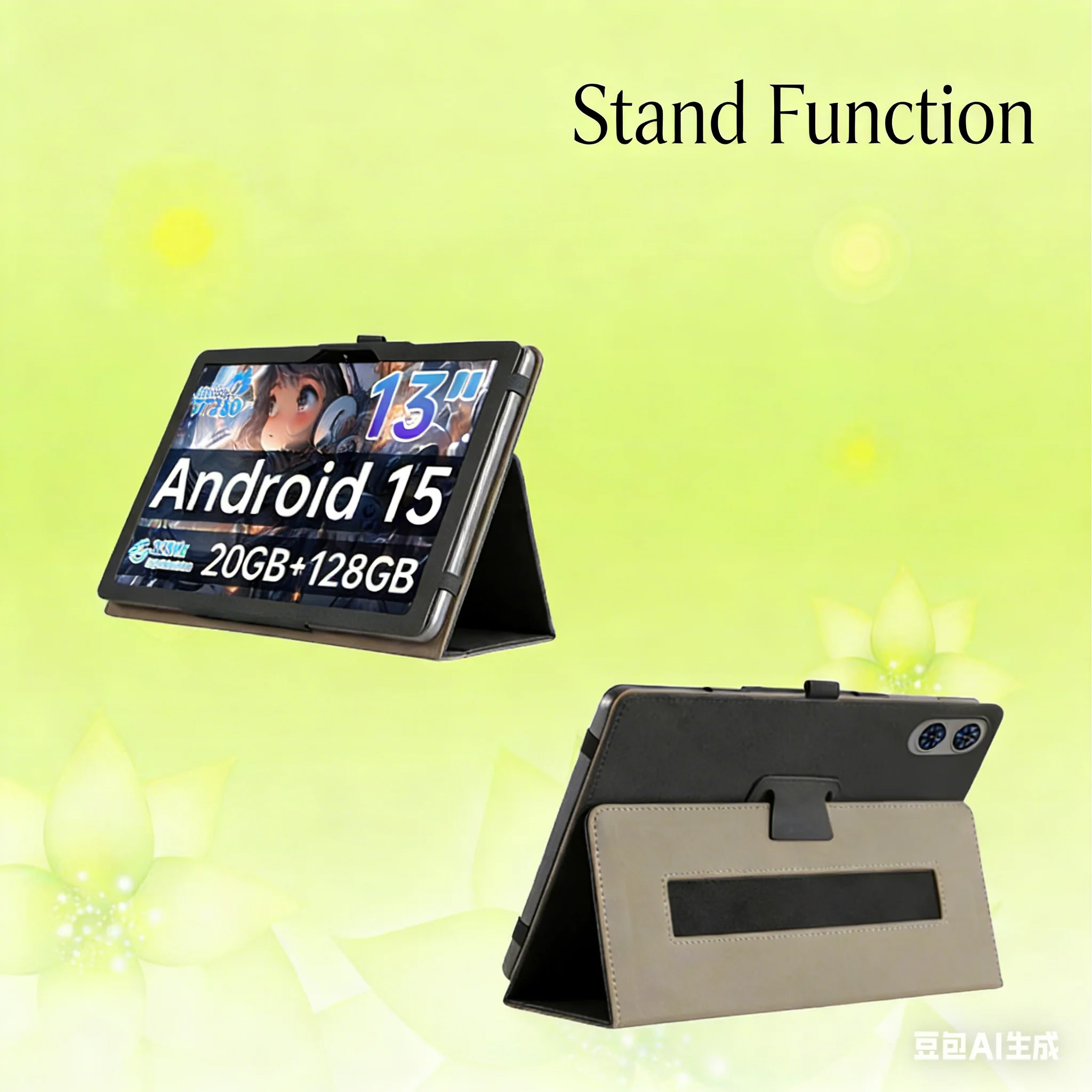 Premium 13.4-inch Tablet Case - PU Leather, Shockproof, with Kickstand