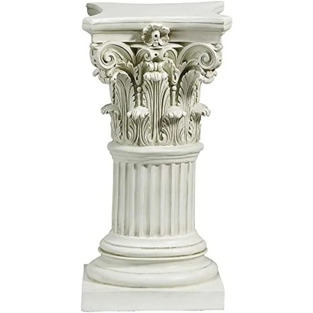 

Handcast Polyresin Plant Shelf 29 Inches High Corinthian Pedestal Column Plant Stand Antique Stone Finish Outdoor Furniture