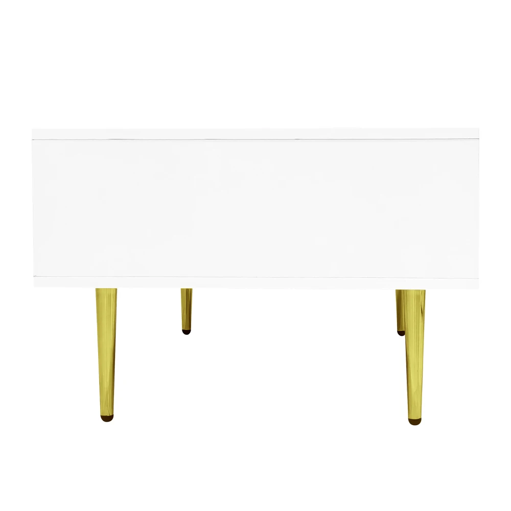 PINGGO Moderner Einfacher Weißer Couchtisch Hochglanz-Finish mit 2 Schubladen Wohnzimmer Dekorativer Beistelltisch – Detail 18