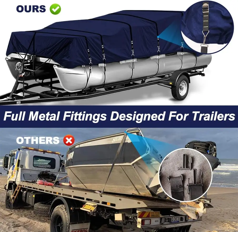 Grade Fade and Tear Resistant Trailerable Pontoon Boat Cover，Heavy-Duty Waterproof and UV-Proof Pontoon Covers