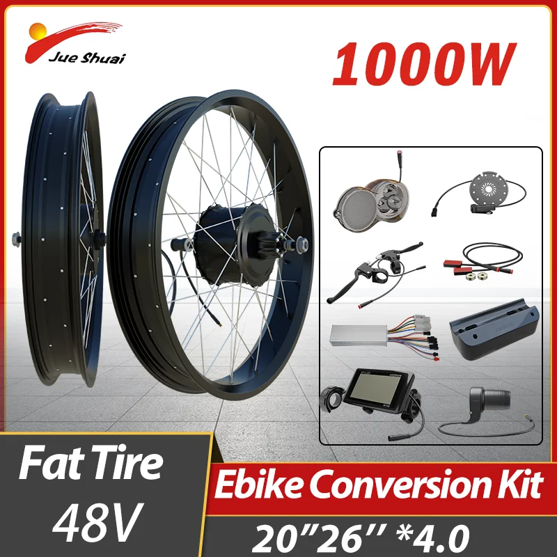 

48V 1000W EBike Conversion Kit Fat tire 20/26Inch Brushless Hub Motor Conversion Kit Bicycle Electric Rear Drive Snow Bike Parts