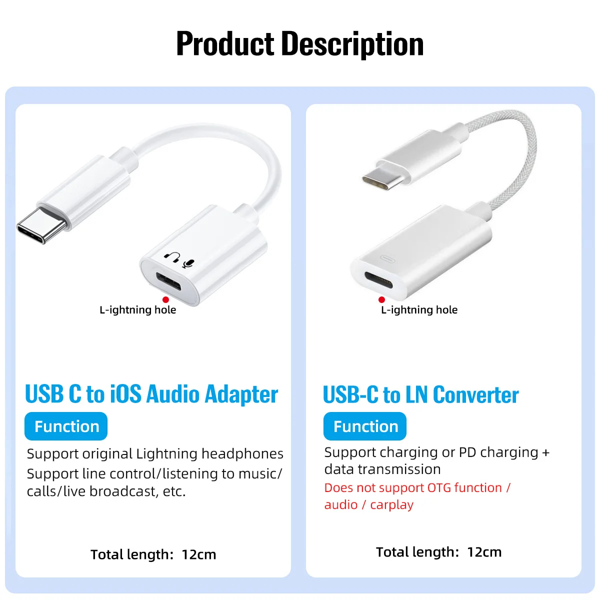 USB C to Lightning Headphone Audio Adapter Cable