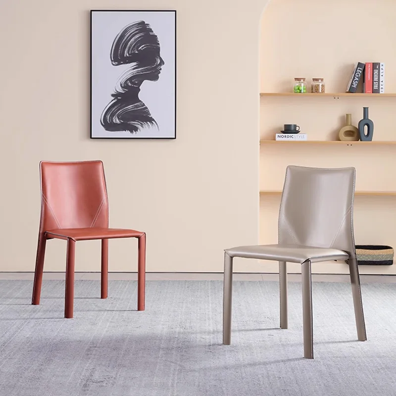 

Italian Minimalist Leather Dining Chair Light Luxury Hotel Dining Chair Modern Floor Kitchen Sedie Da Pranzo Designer Furniture