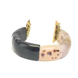 Boho Handmade Natural Stone Beaded Elastic Watch Band - M (Black white)