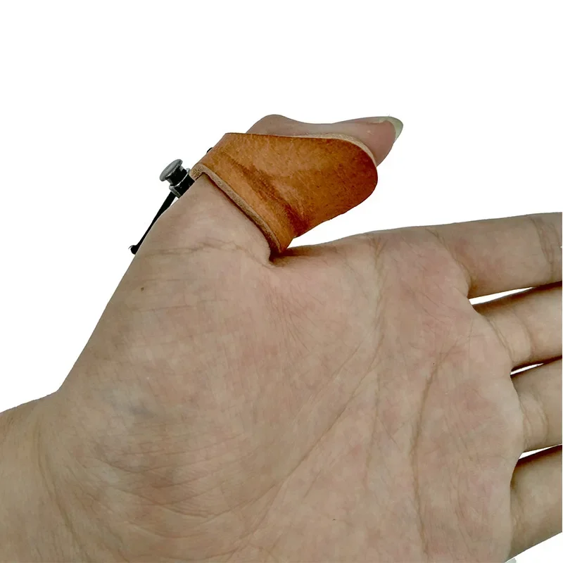 Leather Archery Finger Guard Ergonomic Archery Pull Arrow Finger Tip Protector Thumb Ring Tab Guard for Hunting Shooting