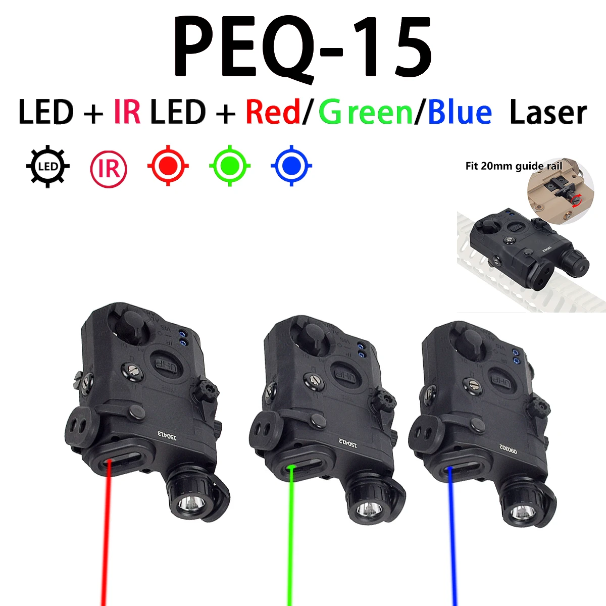 

Tactical PEQ 15 PEQ-15 Red Dot Green Blue Laser Sight Strobe Weapon Gun Light For 20mm Picatinny Rail AR15 Arisoft Accessories