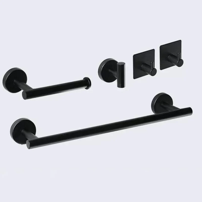 

40cm silver Black Stainless Steel Robe Hook Towel Rails Bar Rack Shelf Tissue Paper Holder Bathroom Hardware Set Accessories a1