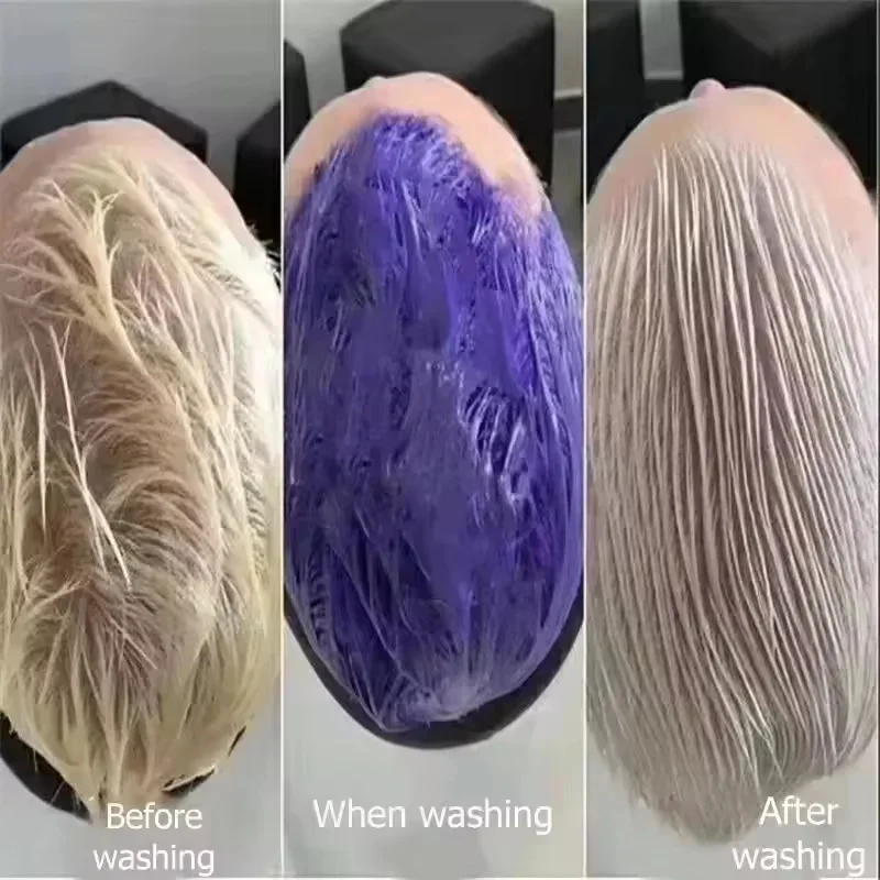 Shampoo colorante per capelli fissato al colore per coprire i capelli grigi che non sbiadiscono il giallo dopo lo sbiancare Shampoo viola non irritante per biondo - immagine 5