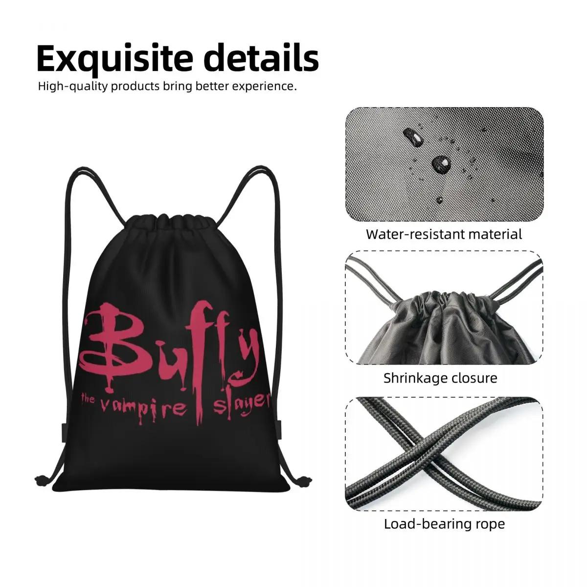 Custom Buffy The Vampire Slayer Drawstring Bags for Shopping Yoga Backpacks Men Women Supernatural TV Show Sports Gym Sackpack 3