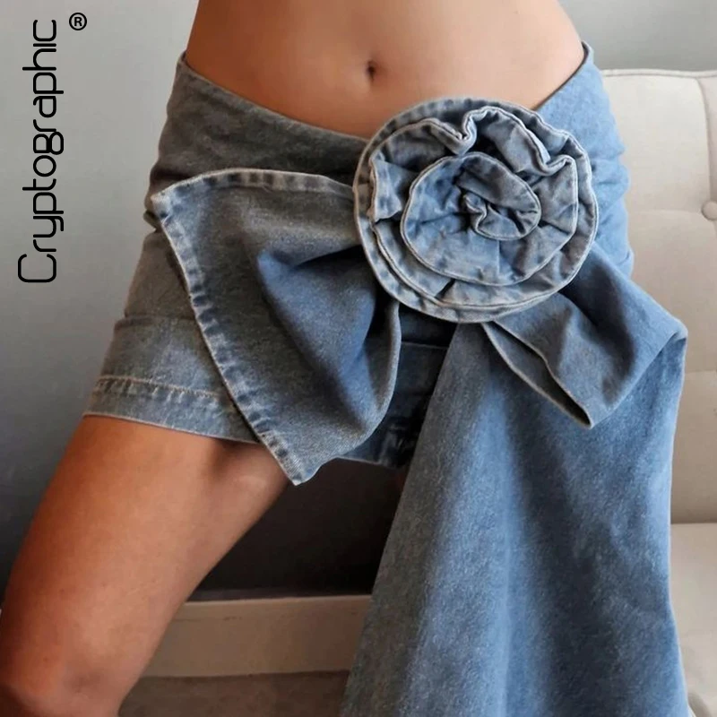 

Cryptographic Vintage Blue Denim Mini Skirts for Women Fashion Outfits Floral Appliques Skirts Bottoms Chic Streetwear Clothes