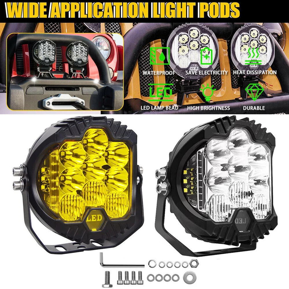 

12V 24V 3" LED Work Light Amber Yellow Spotlight Off Road 4X4 Driving Fog Light for Auto Truck Cars SUV Boat 3INCH LED Headlight