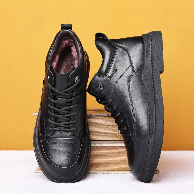 

Handmade Men's Genuine Leather Ankle Boots Winter Natural Wool Fur Warm Men Shoes Surround Sewing Casual Design Boots M88156