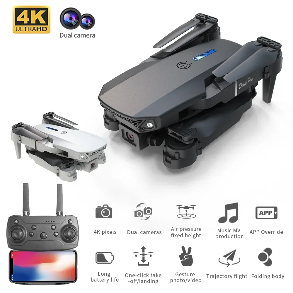 Drone pliable 4K 1080P double caméra WiFi FPV RC Quadricoptère avec maintien d'altitude