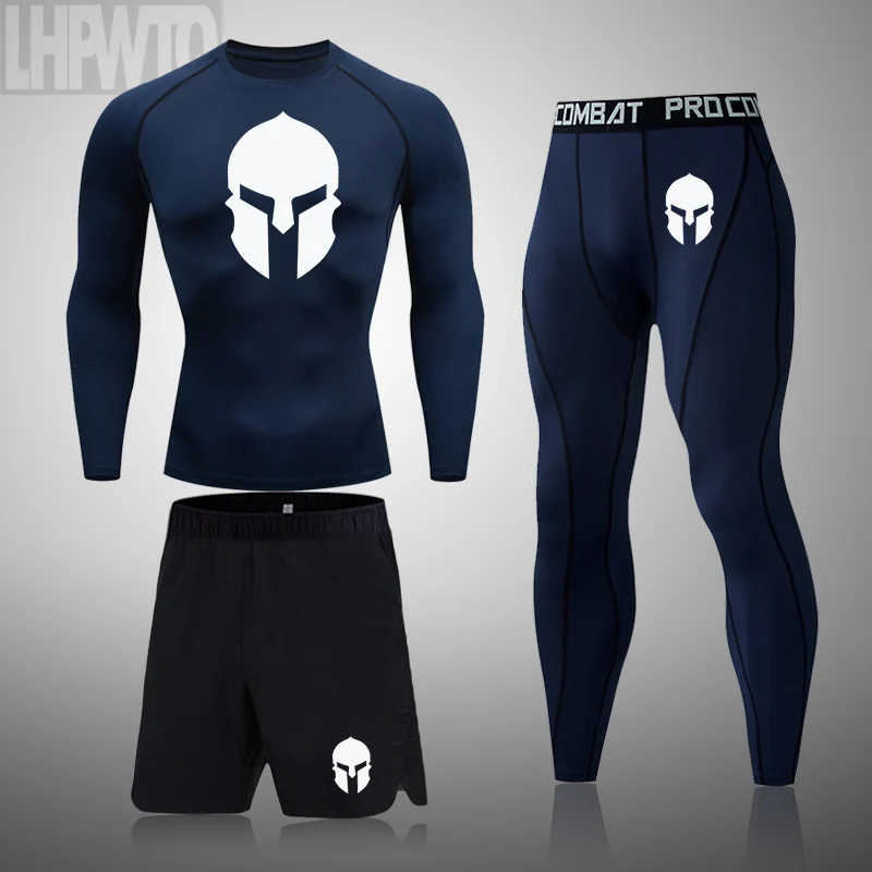 

Spartan 3 Pcs Set Men's Workout Sports Suit Gym Underwear Compression Clothes Running Jogging Sportwear Exercise Rashguard Men