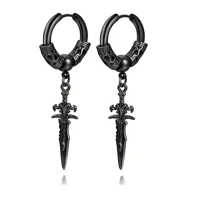 2pcs Stainless Steel Dragon Coil Sword Pendant Drop Hoop
