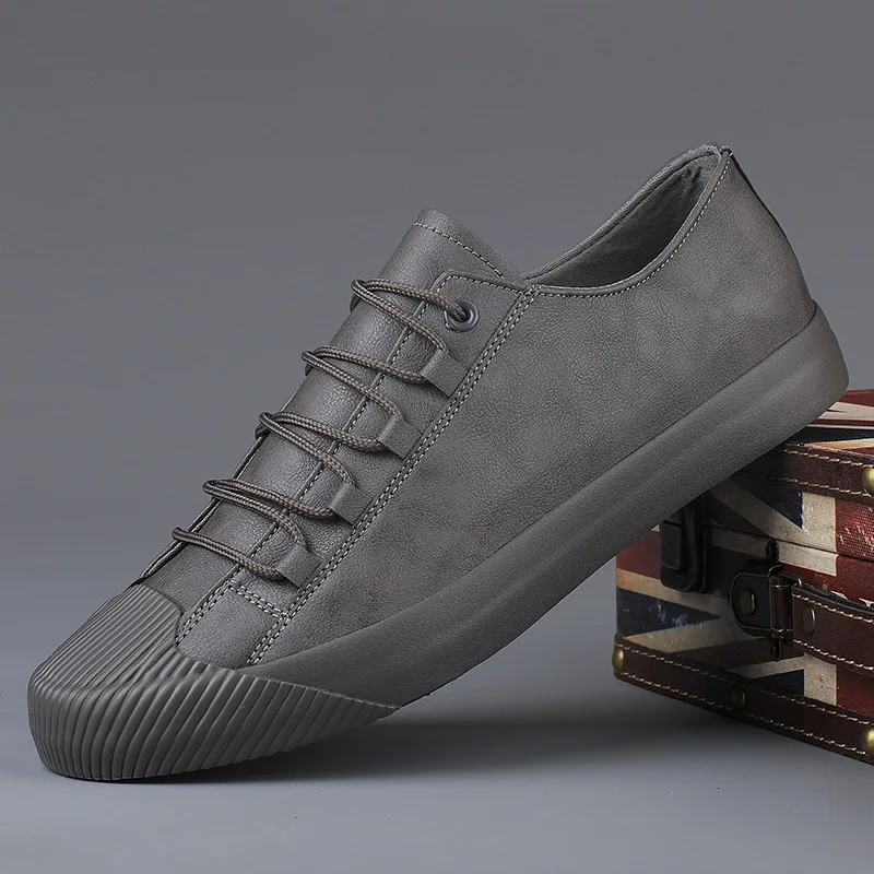 Luxury Low Top Men Vulcanize Shoes 2023 Autumn New Leather Casual Shoes Korean Breathable Black Lace-up Sneaker Shoes