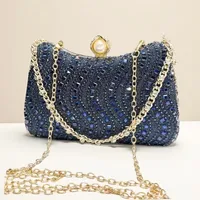 Fine Rhinestone Diamond Inlay Dinner Evening Bag Retro Luxury Gold Silver Blue Small Clutch For Women Wedding Party Shoulder Bag - Image 2