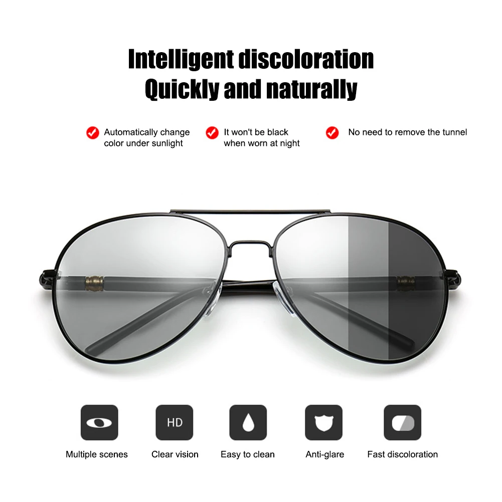 Photochromic Pilot Sunglasses UV Blocking Glasses Car Driving Sunglasses